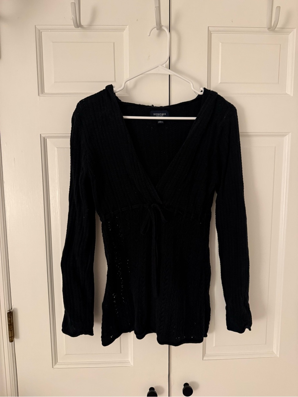 SONOMA Black V-Neck Tie-Front Knit Top